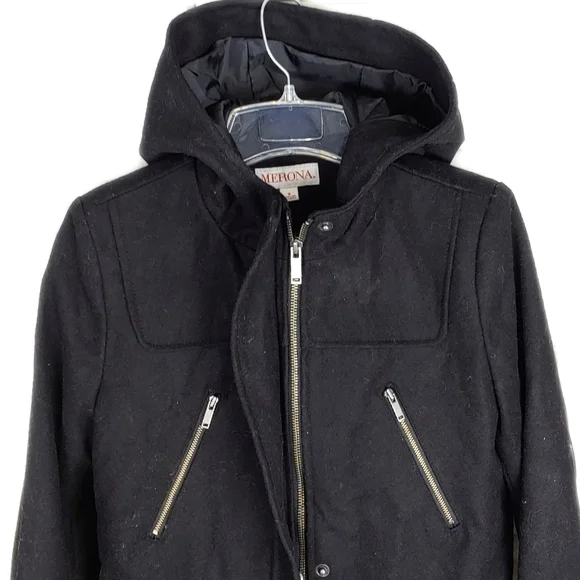 NEW Merona Womens Black Wool HOODED Full Zip Multi Pocket Cozy Jacket - Picture 3 of 10